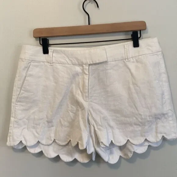 J. Crew White Partial Linen Scalloped Edge Hem Shorts Size 8 - Picture 2 of 8